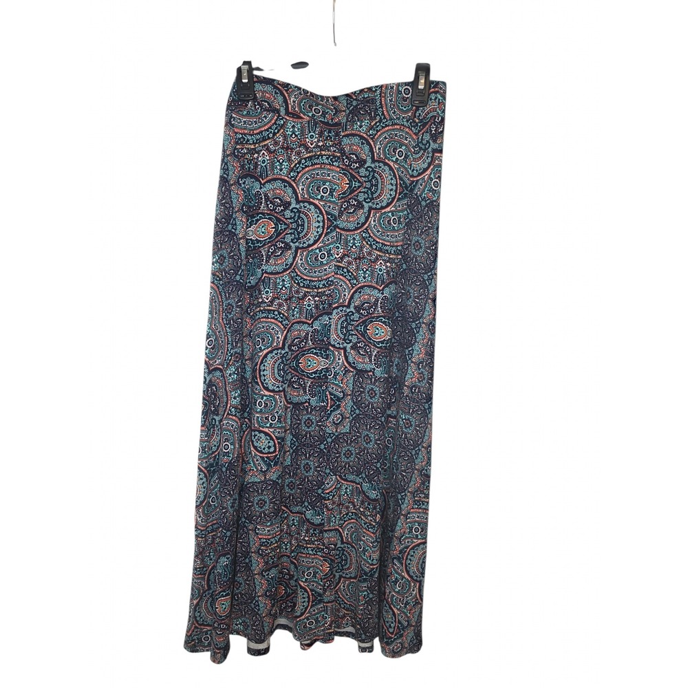 Westport Womens Medium Blue Paisley Medallion Stretch Jersey Maxi Skirt Boho